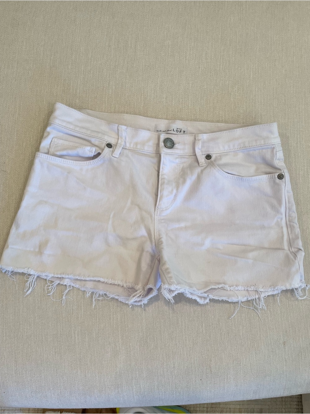 LOFT White Frayed Hem Denim Shorts